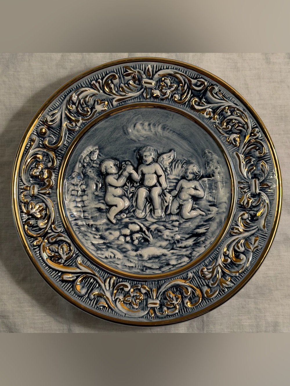 Vintage Italian Capodimonte Wall Plate Cherubs